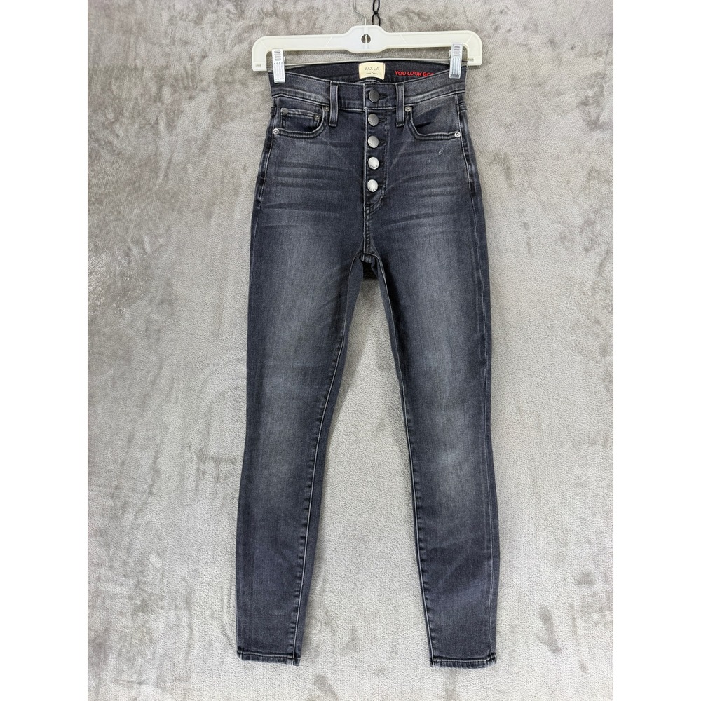 AO.LA by Alice + Olivia Good HR Exposed Button Skinny Jeans Black Magic 24